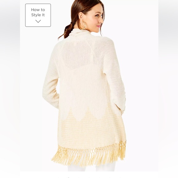 NWT Lilly Pulitzer Tatum Long Fringe Hem Cardigan in Gold Metallic Size Medium - Picture 2 of 11